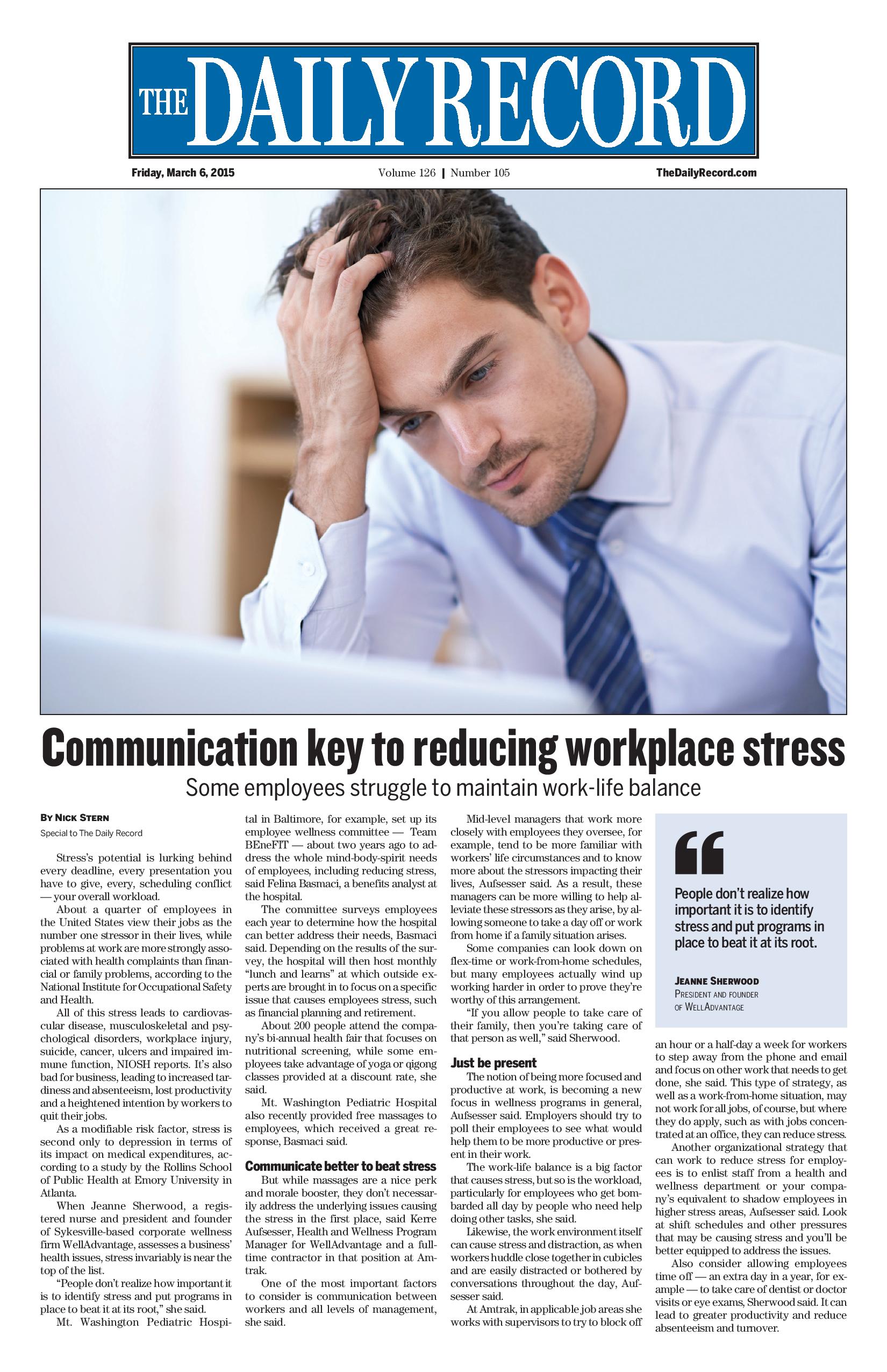 WA THE DAILY RECORD ARTICLE ON WORKPLACE STRESS_2 WellAdvantage